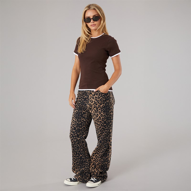 Brave Soul Womens Athena Double Layered T-Shirt Chocolate/White