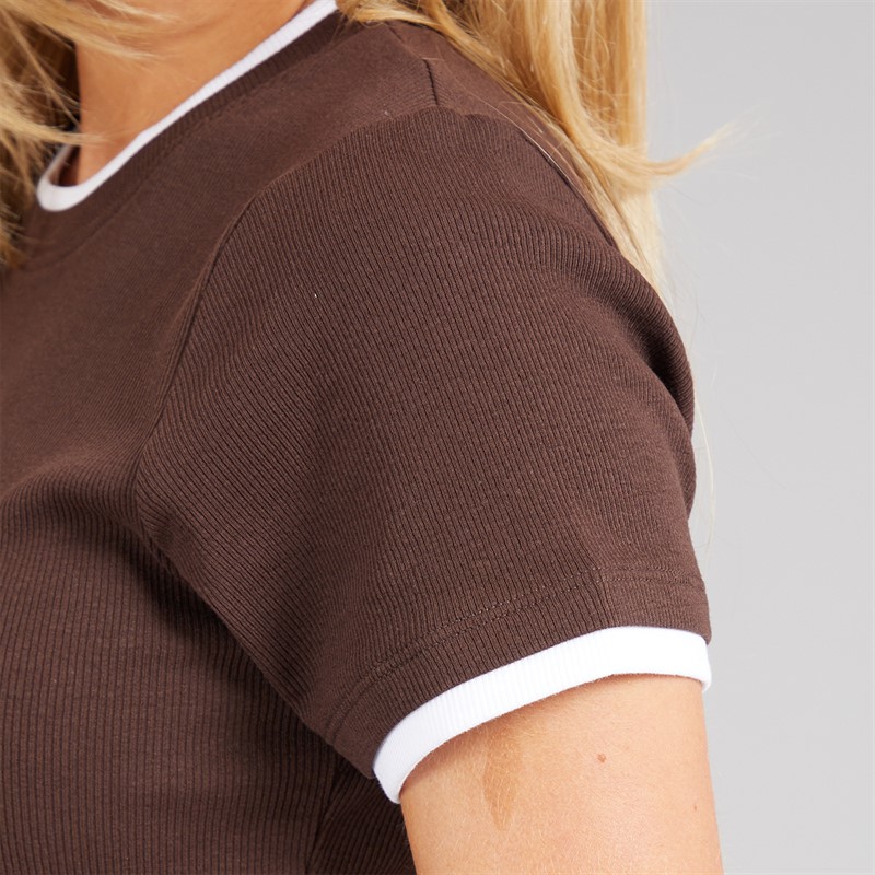 Brave Soul Womens Athena Double Layered T-Shirt Chocolate/White