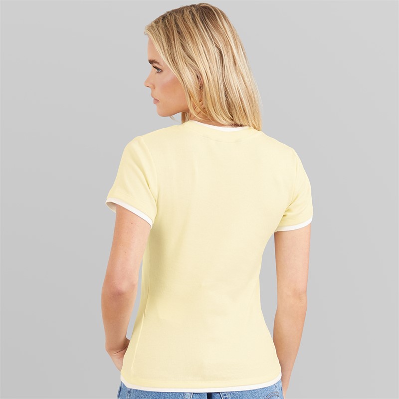 Brave Soul Womens Athena Double Layered T-Shirt Pale Yellow/White