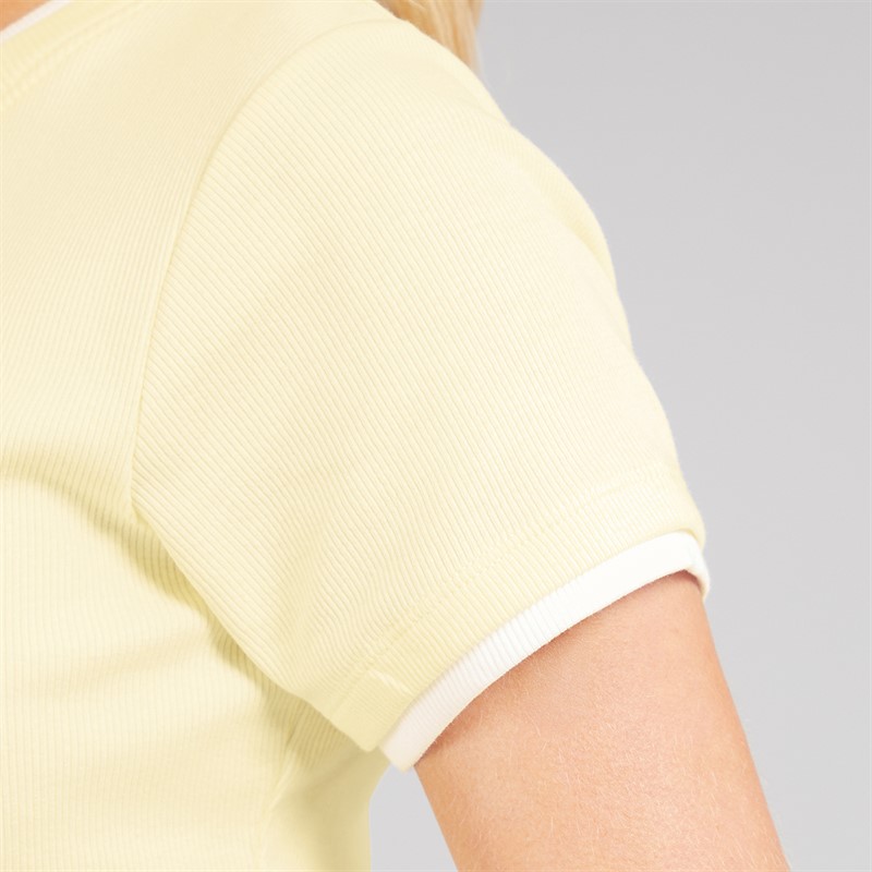 Brave Soul Womens Athena Double Layered T-Shirt Pale Yellow/White