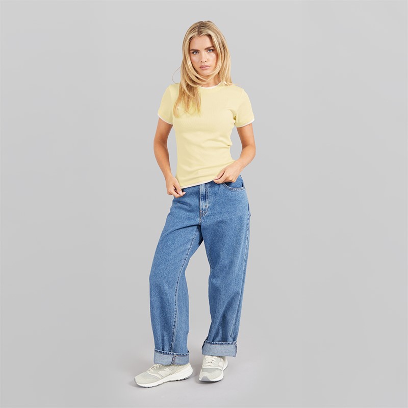 Brave Soul Womens Athena Double Layered T-Shirt Pale Yellow/White