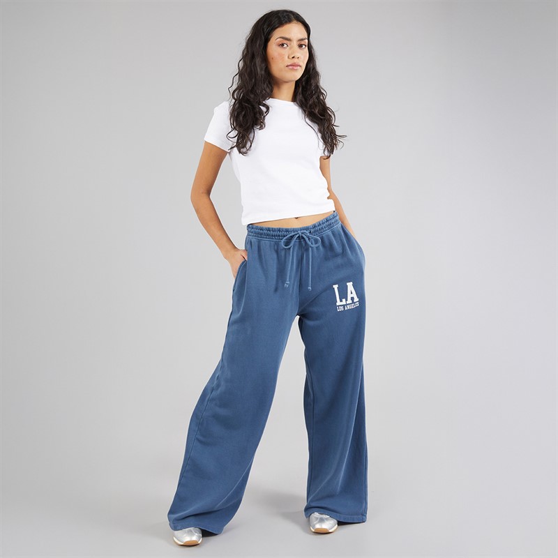 Brave Soul Womens Caspian Wide Leg Joggers Blue Acid Wash