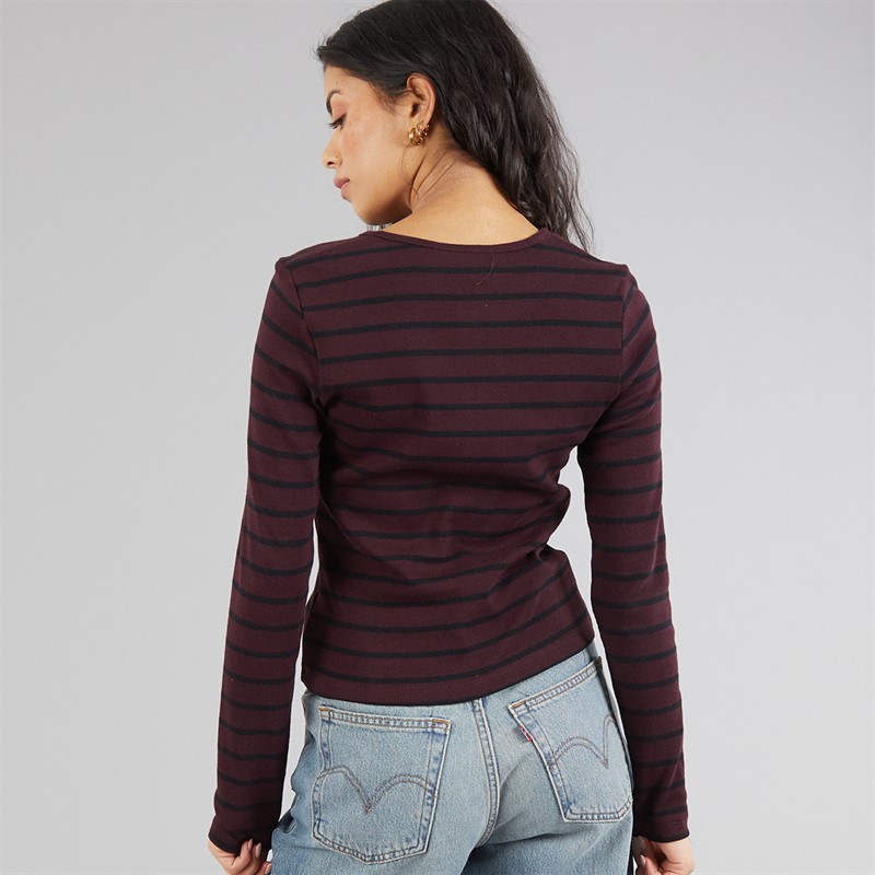 Brave Soul Womens Barcley Button Down Top Wine/Black