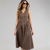 Brave Soul Womens Benit Button Down Midi Dress Brown