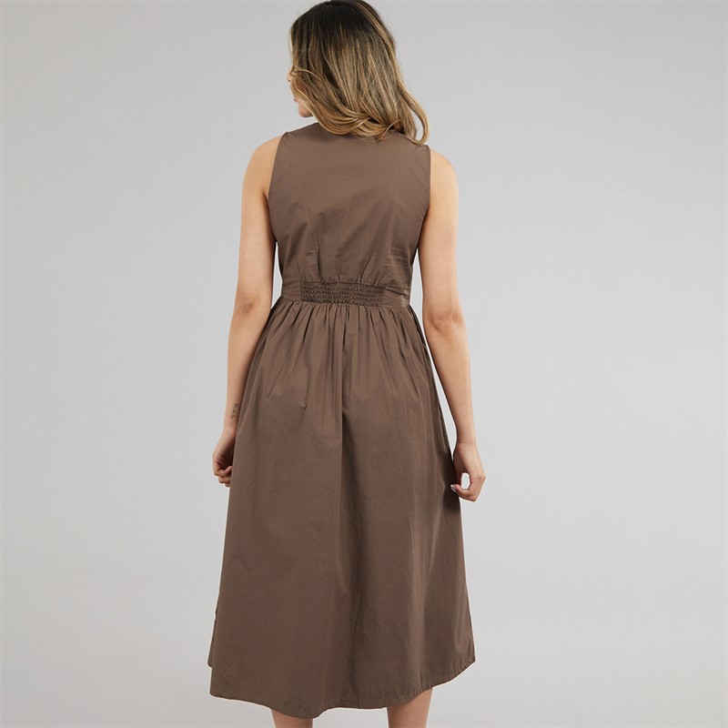 Brave Soul Womens Benit Button Down Midi Dress Brown