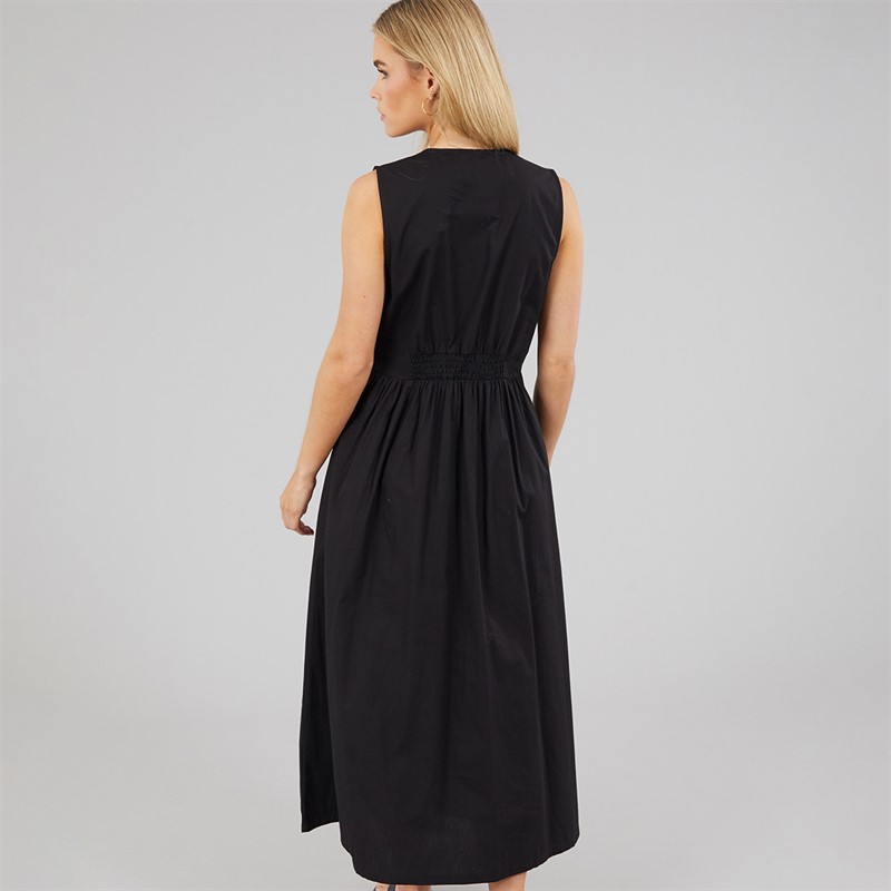 Brave Soul Womens Benit Button Down Midi Dress Black