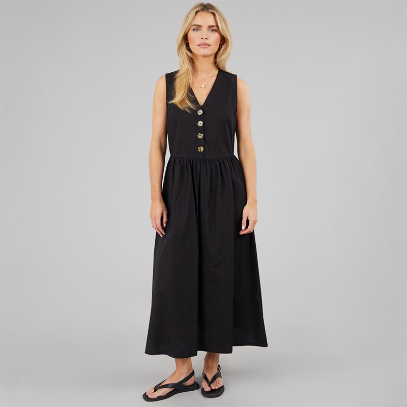 Brave Soul Womens Benit Button Down Midi Dress Black