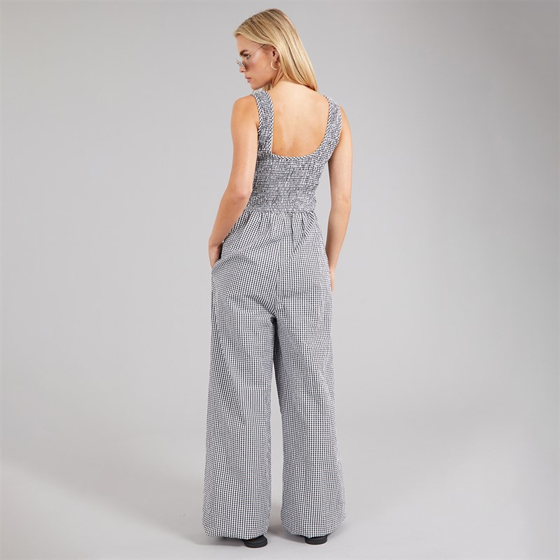 Brave Soul Womens Gingham Jumpsuit Black/White Gingham