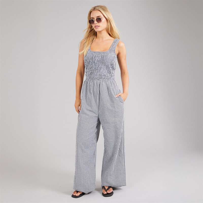 Brave Soul Womens Gingham Jumpsuit Black/White Gingham