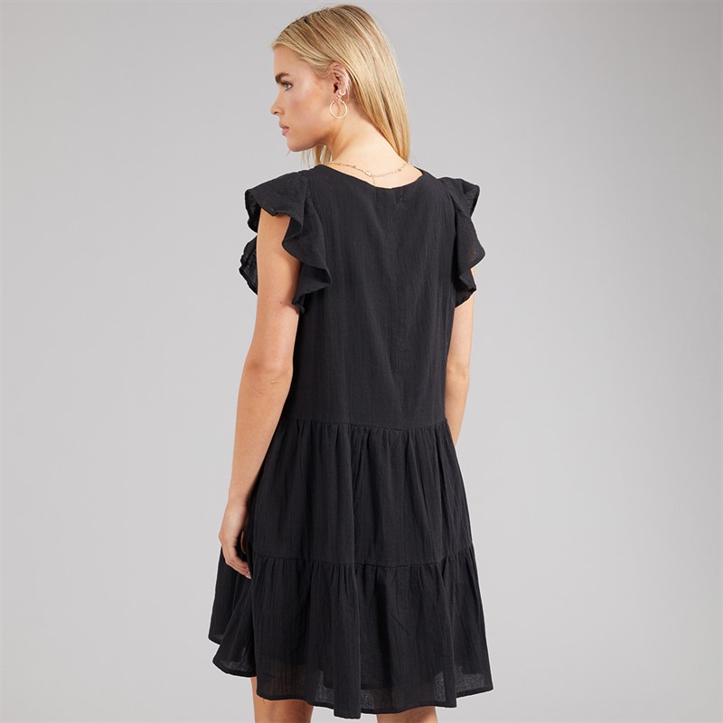 Brave Soul Womens Cassie Short Sleeve Tiered Dress Black