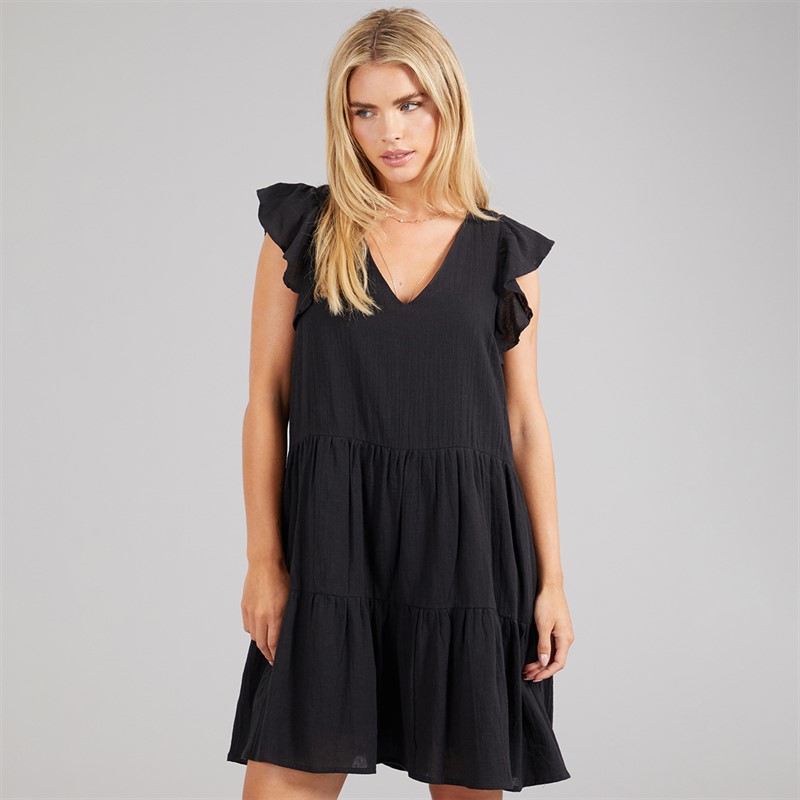 Brave Soul Womens Cassie Short Sleeve Tiered Dress Black