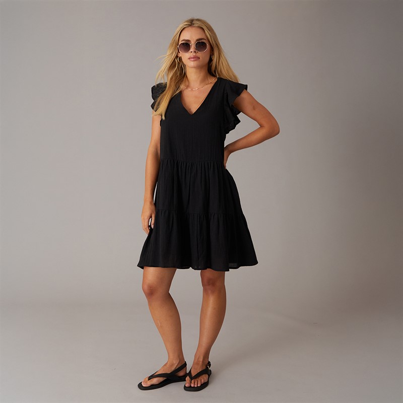 Brave Soul Womens Cassie Short Sleeve Tiered Dress Black