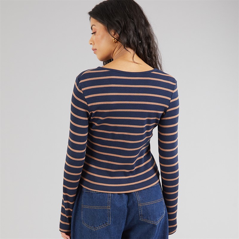 Brave Soul Womens Barcley Button Down Top Navy/Taupe