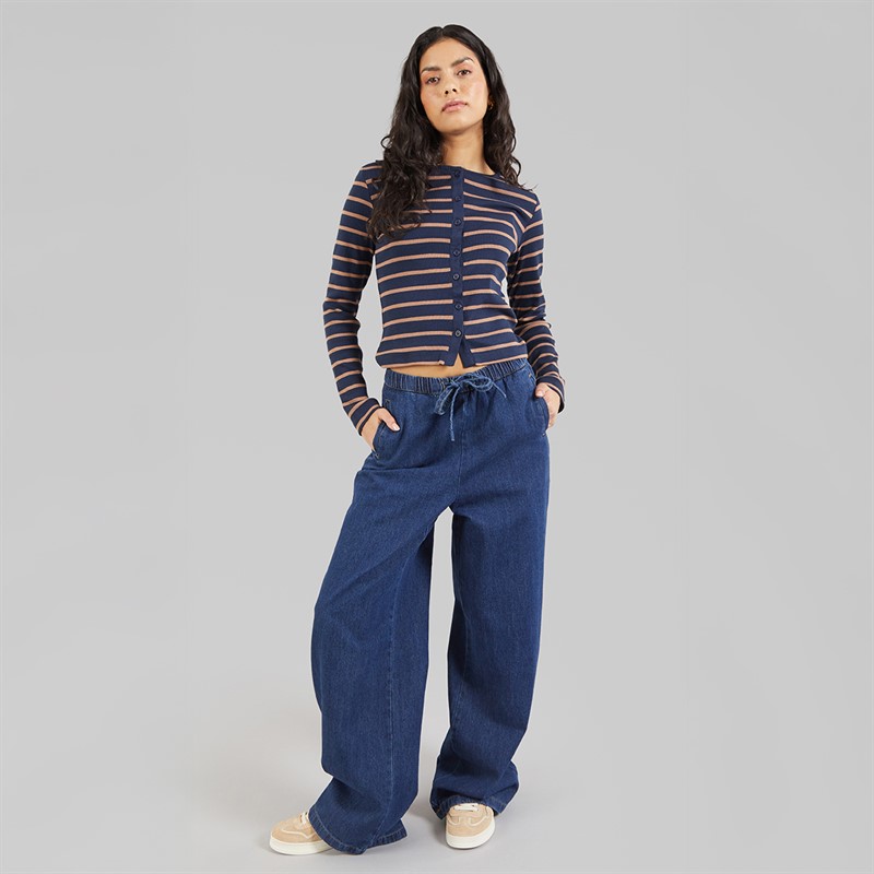 Brave Soul Womens Barcley Button Down Top Navy/Taupe