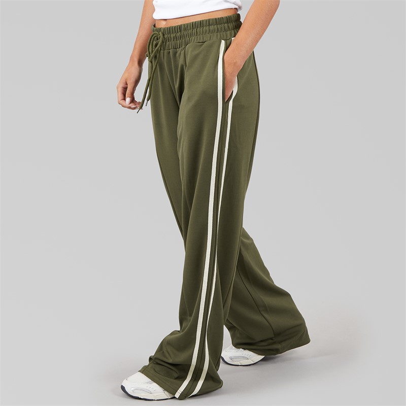 Brave Soul Womens Noelle Stripe Joggers Army Green/Cream