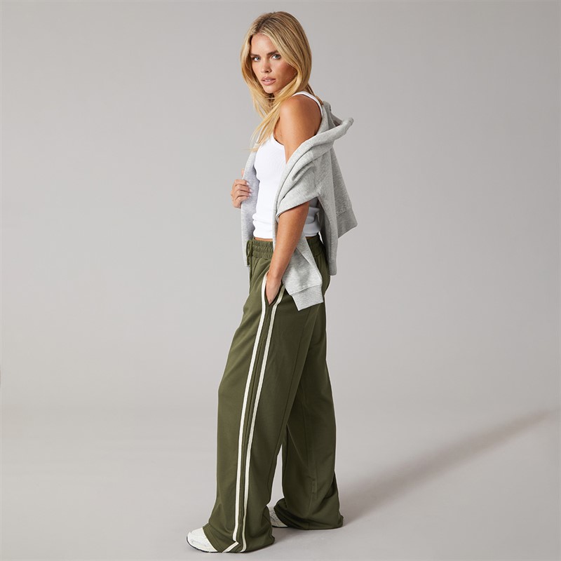 Brave Soul Womens Noelle Stripe Joggers Army Green/Cream