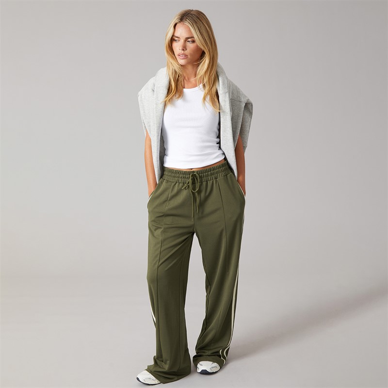 Brave Soul Womens Noelle Stripe Joggers Army Green/Cream