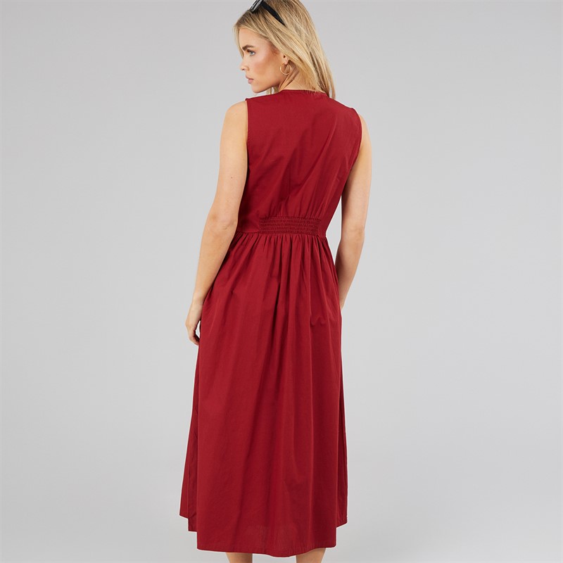 Brave Soul Womens Benit Button Down Midi Dress Red