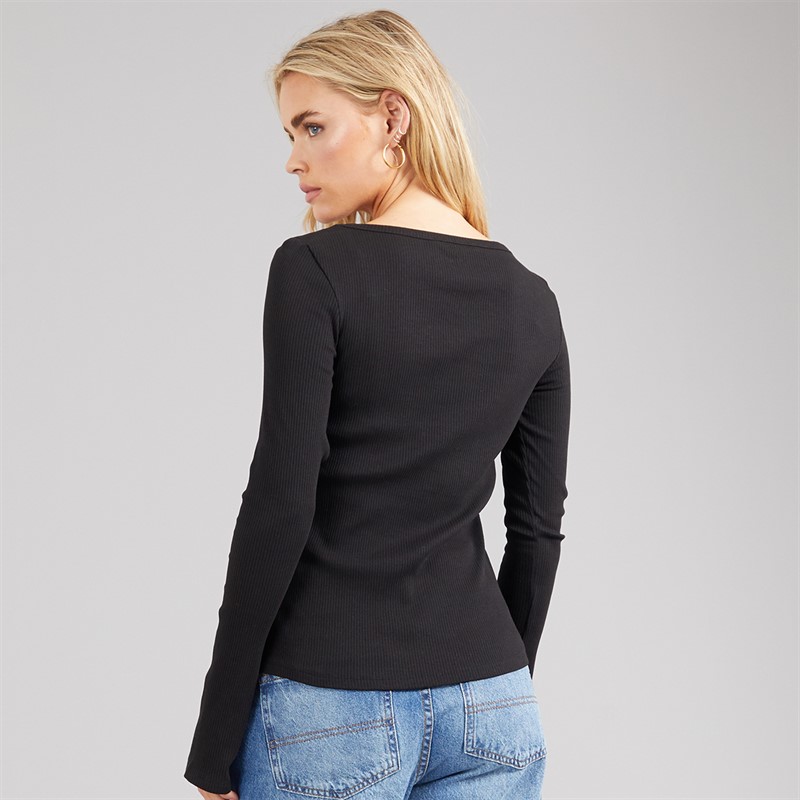 Brave Soul Womens Yorke Button T-Shirt Black