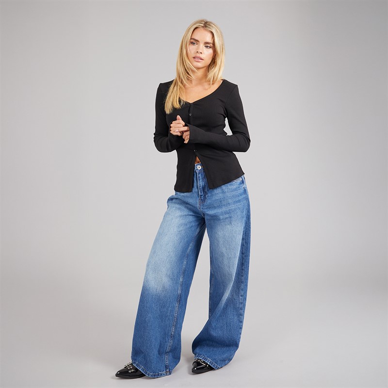 Brave Soul Womens Yorke Button T-Shirt Black