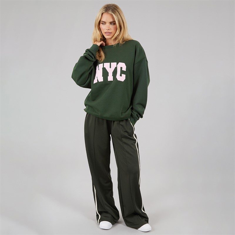 Brave Soul Womens Arlo Sweatshirt Forest Green/Pink