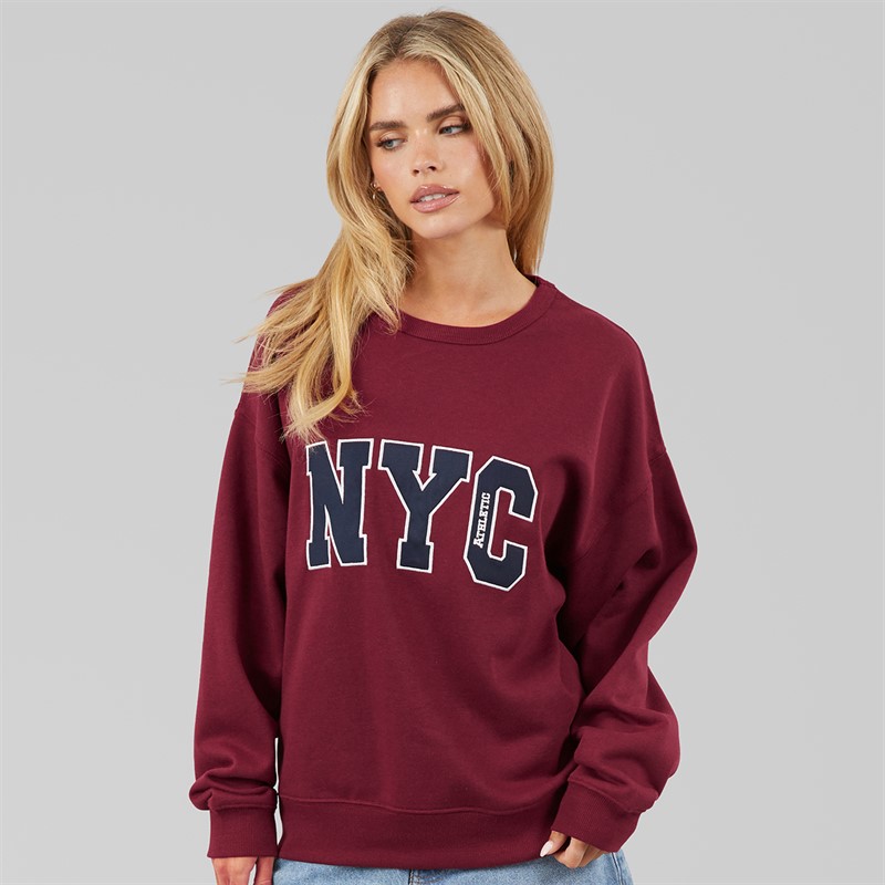 Brave Soul Womens Arlo Sweatshirt Burgundy/Navy Burgundy/Yellow