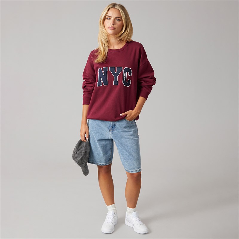 Brave Soul Womens Arlo Sweatshirt Burgundy/Navy Burgundy/Yellow