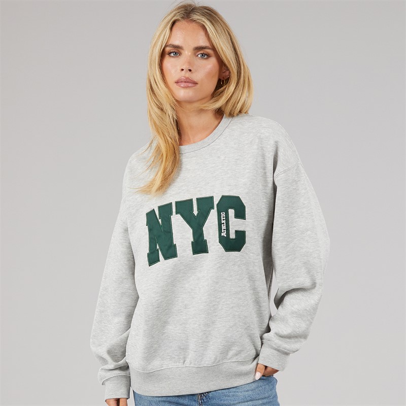 Brave Soul Womens Arlo Sweatshirt Silver Grey Marl/Green