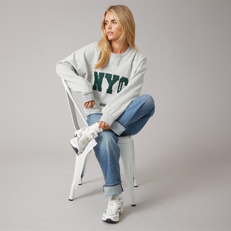 Brave Soul Womens Arlo Sweatshirt Silver Grey Marl/Green