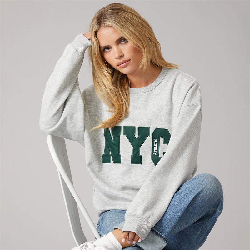 Brave Soul Womens Arlo Sweatshirt Silver Grey Marl/Green