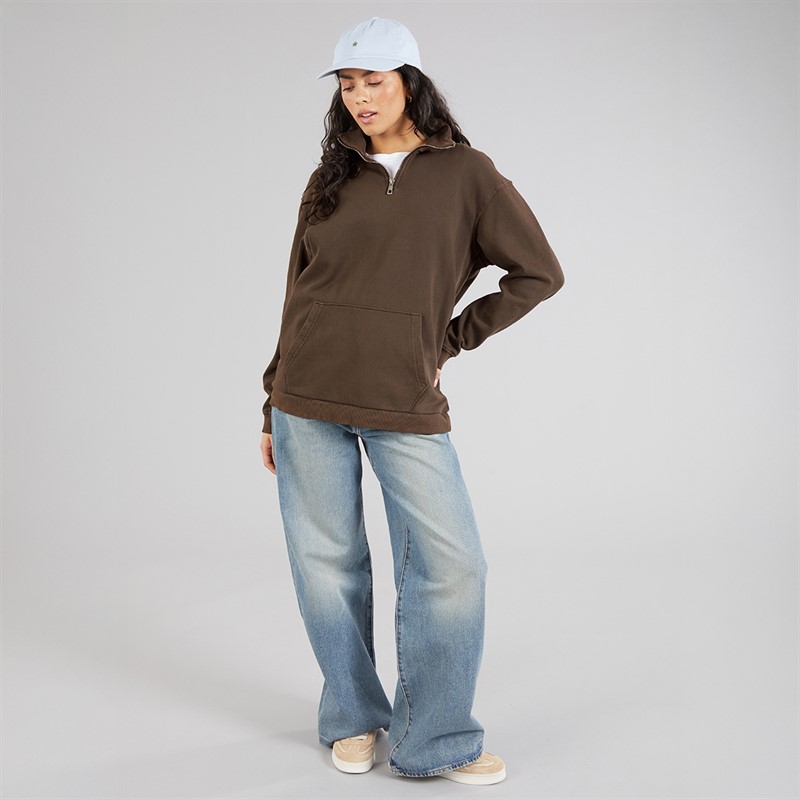 Brave Soul Womens Quarter Zip Sweatshirt Brown