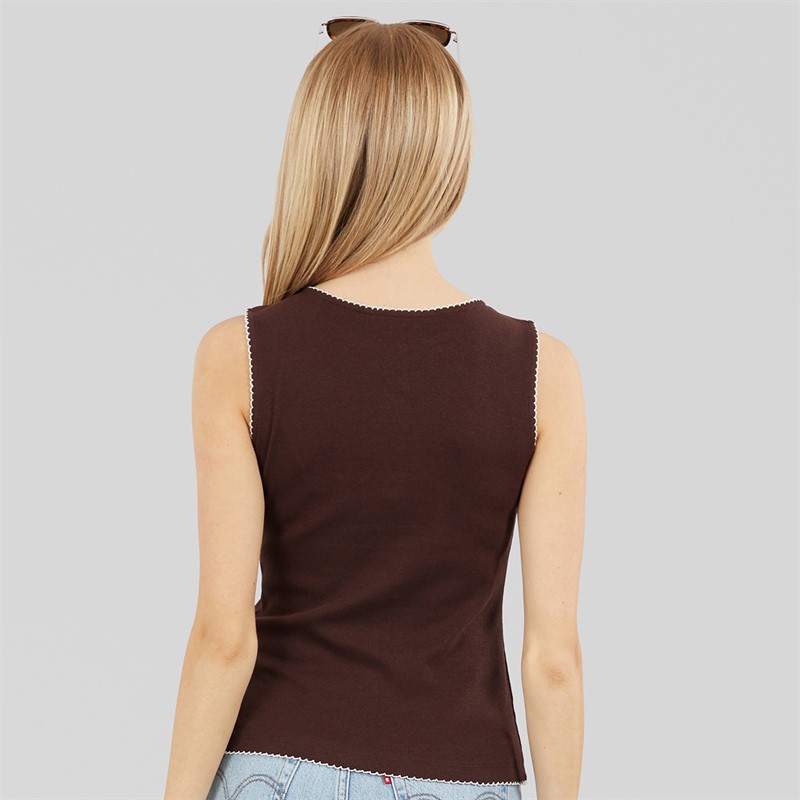 Brave Soul Womens Picot Button Down Vest Chocolate/Cream