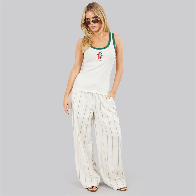 Brave Soul Womens Embroidery Vest White/Green