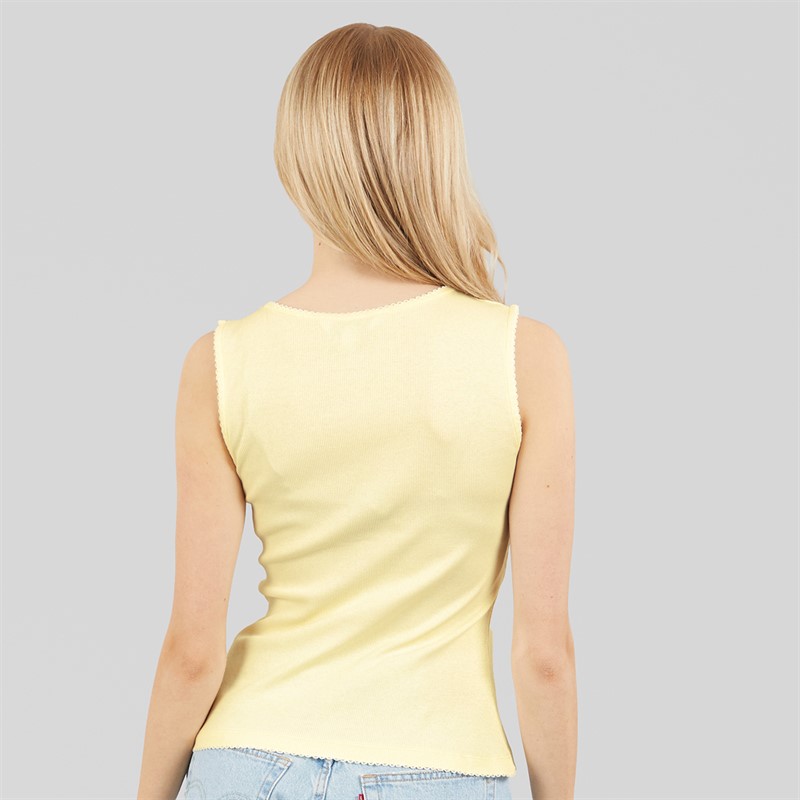 Brave Soul Womens Picot Button Down Vest Lemon/White