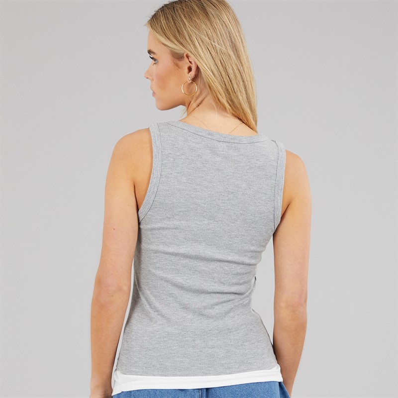 Brave Soul Womens Stella Vest Grey Marl/White