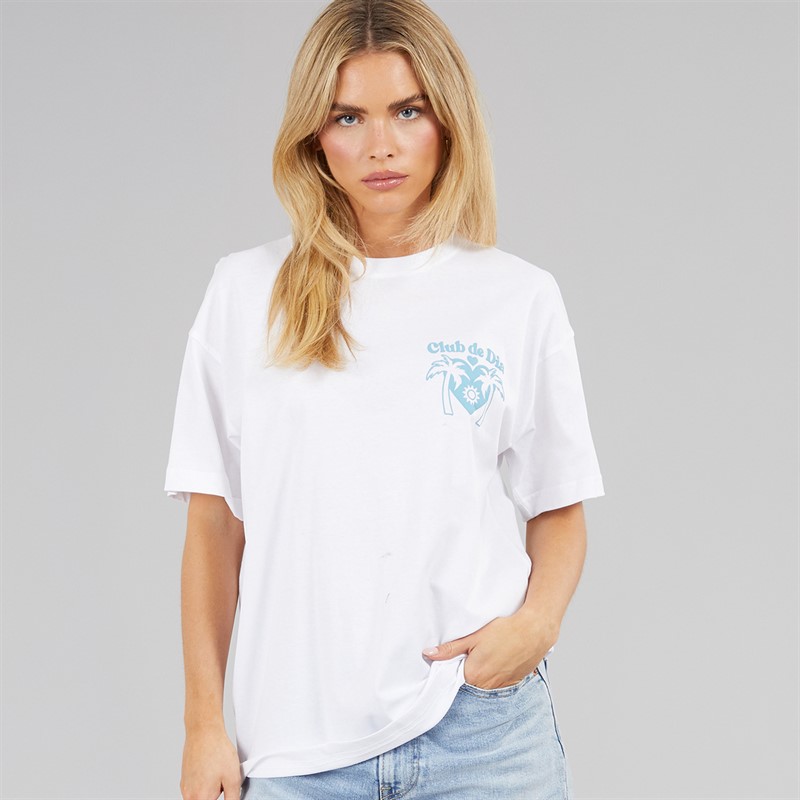 Brave Soul Womens Tulum Graphic T-Shirt White/Blue