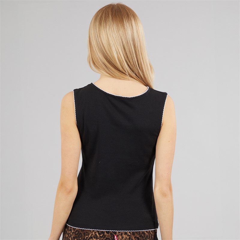 Brave Soul Womens Picot Button Down Vest Black/White