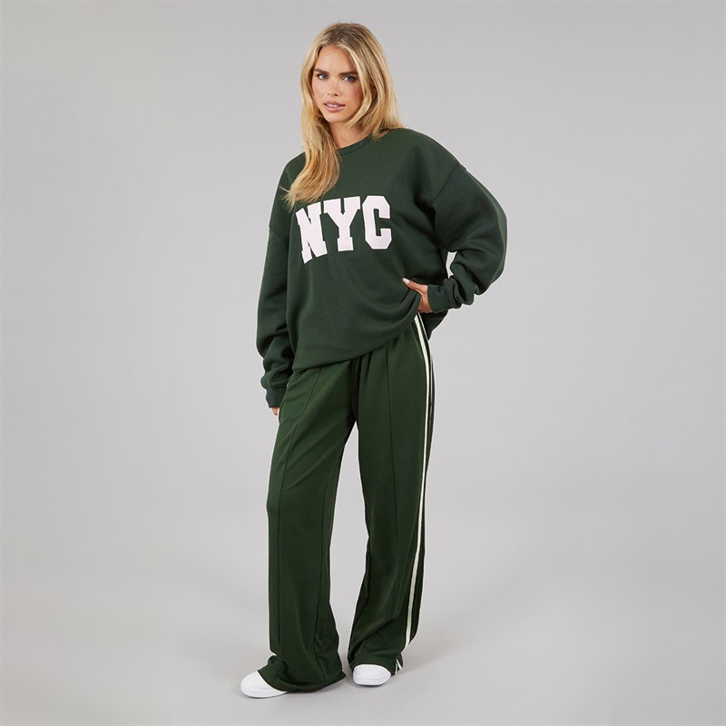 Brave Soul Womens Noelle Stripe Joggers Forest Green/Cream