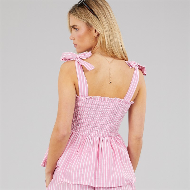 Brave Soul Womens Suzy Peplum Vest Pink/White