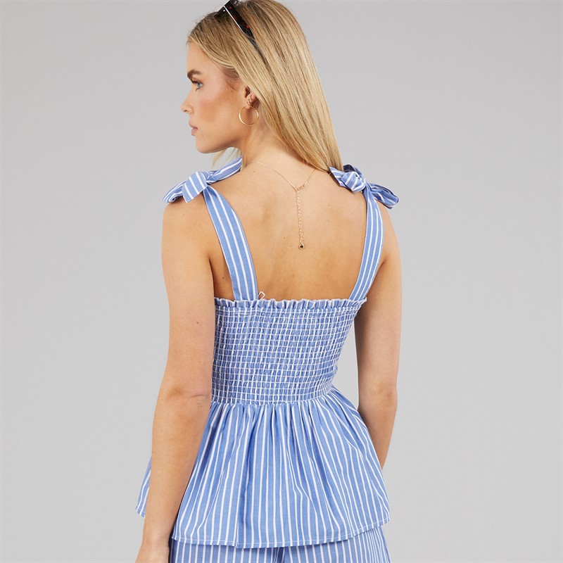 Brave Soul Womens Suzy Peplum Vest Blue/White