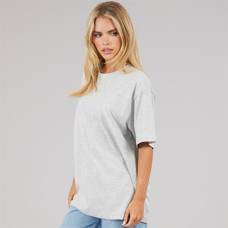 Brave Soul Womens Ascot Oversized T-Shirt Silver Grey Marl