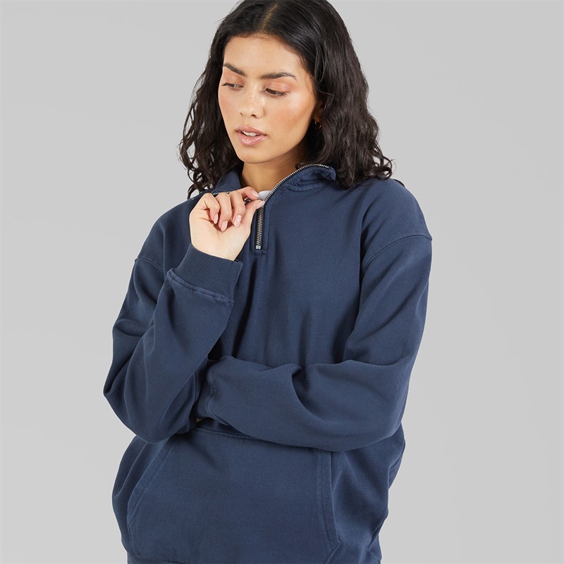 Brave Soul Womens Quarter Zip Sweatshirt Navy