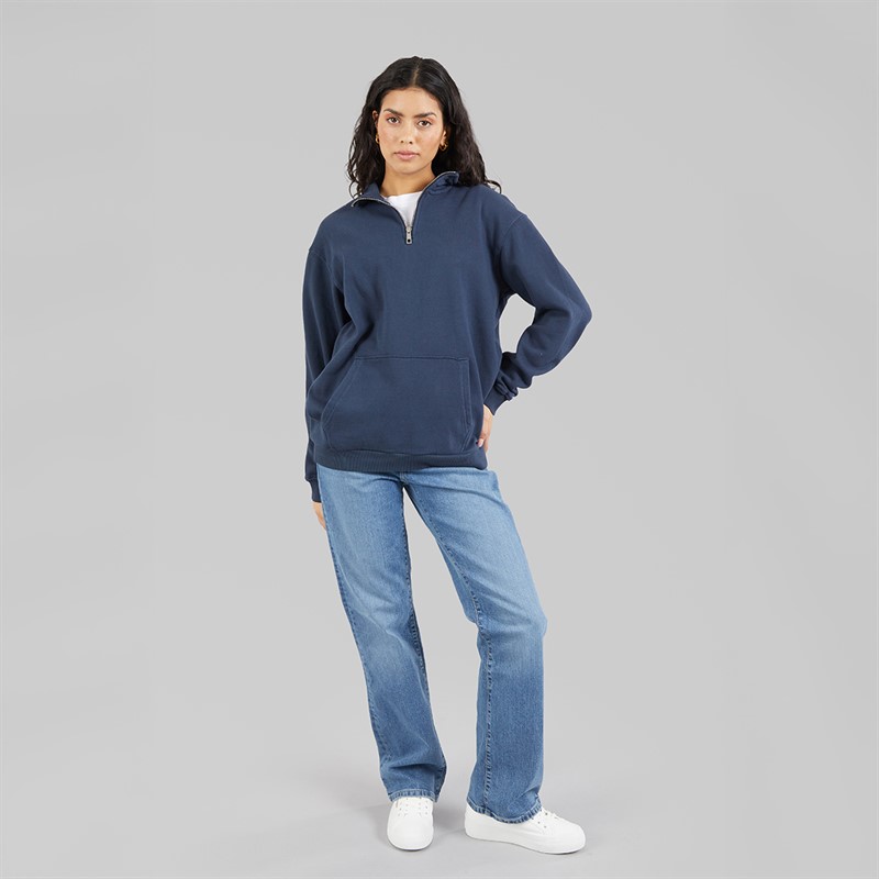 Brave Soul Womens Quarter Zip Sweatshirt Navy