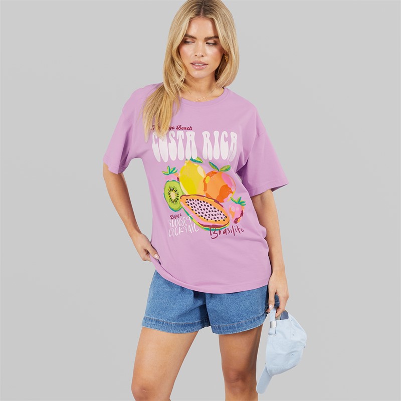Brave Soul Womens Coco Graphic T-Shirt Lilac