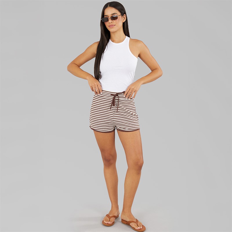 Brave Soul Womens Heart Tie Front Shorts Brown/Cream