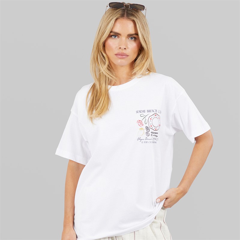 Brave Soul Womens Toutou Graphic T-Shirt White
