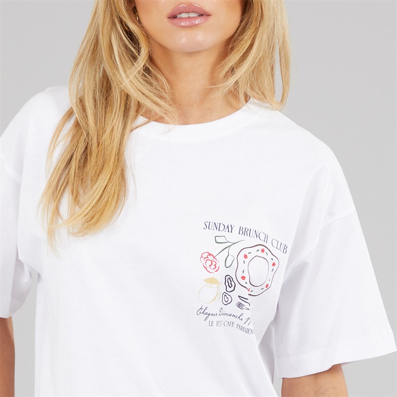 Brave Soul Womens Toutou Graphic T-Shirt White