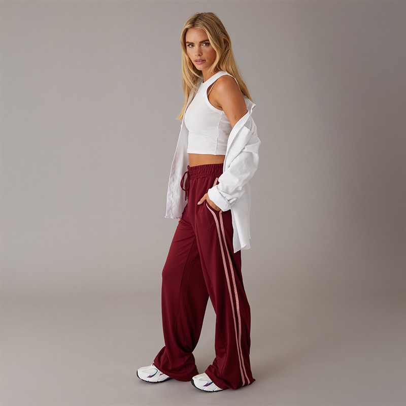 Brave Soul Womens Noelle Stripe Joggers Burgundy/Pink
