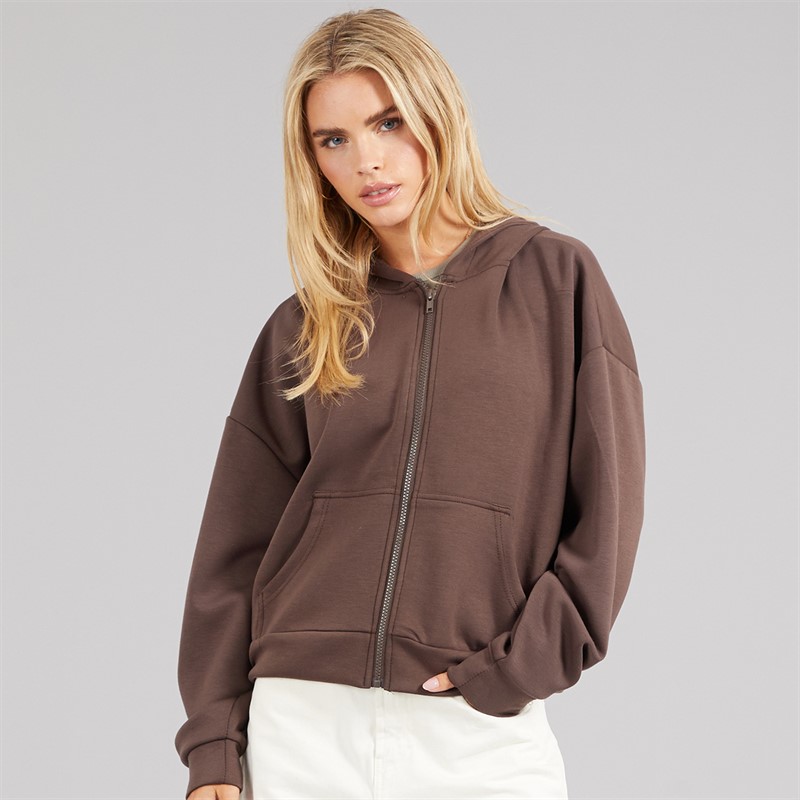 Brave Soul Womens Julie Zip Through Hoodie Chocolate