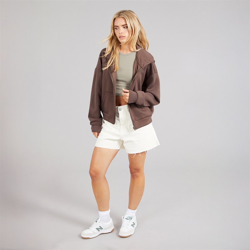 Brave Soul Womens Julie Zip Through Hoodie Chocolate